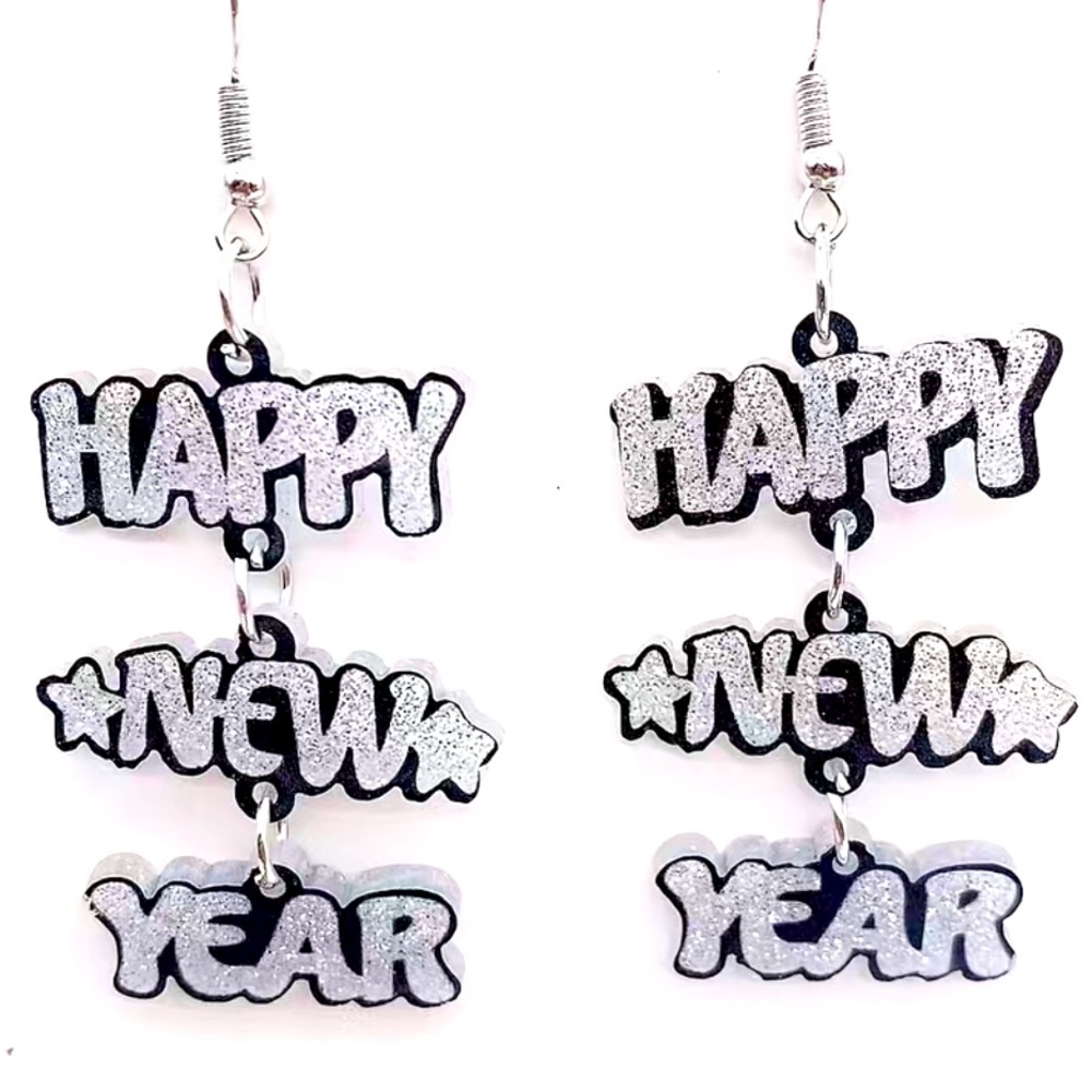 Happy New Year Acrylic Earrings